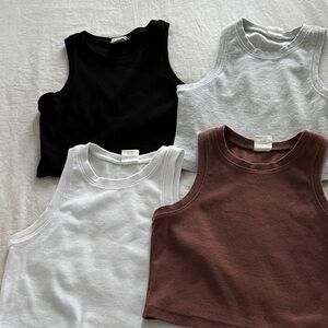 “Set of four “Full Tilt Crop Tops - Black, White, Gray, Brown